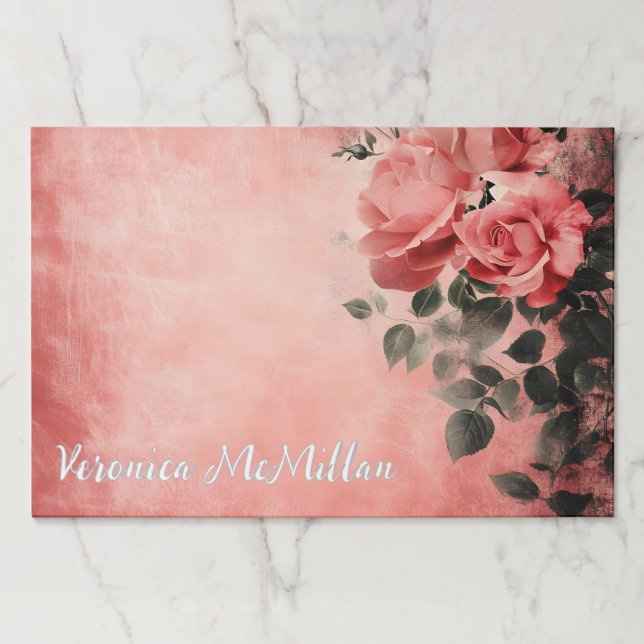 Bloc De Hojas Rosas rosas rosas en el fondo rosado (Anverso)