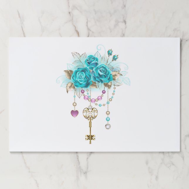 Bloc De Hojas Rosas turquesas con llaves (Anverso)