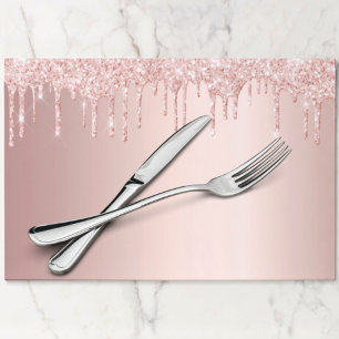 Bloc De Hojas Rose gold pink glitter girly paper placemat