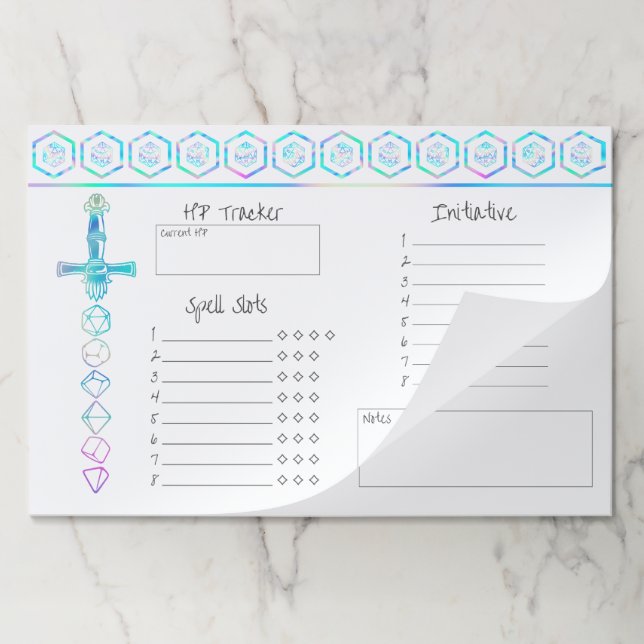 Bloc De Hojas RPG Dice | Holo Fantasy Tabletop Gamer Sesión (Plegada)