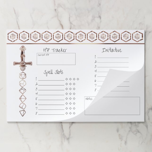 Bloc De Hojas RPG Dice | Sesión de jugador de tabla de fantasía  (Plegada)