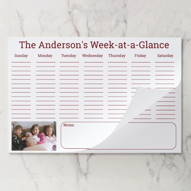 Bloc De Hojas Semana familiar personalizada (Plegada)