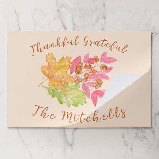 Bloc De Hojas Thankful Grateful Watercolor Leaves and Berries  (Plegada)