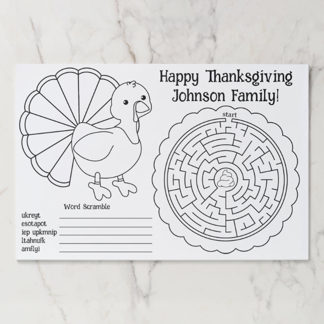 Bloc De Hojas Thanksgiving Activity Placemat (Anverso)