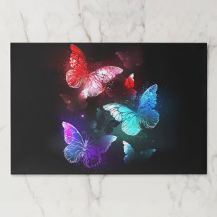 Bloc De Hojas Tres mariposas brillantes en el fondo nocturno