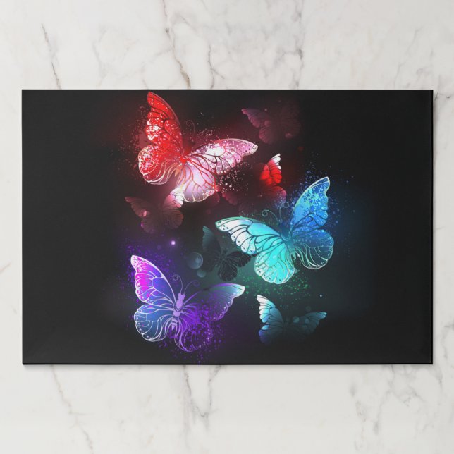 Bloc De Hojas Tres mariposas brillantes en el fondo nocturno (Anverso)