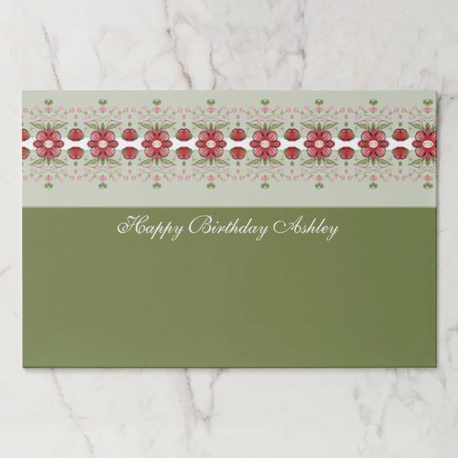 Bloc De Hojas Verde Con Placemat De Papel Floral (Anverso)