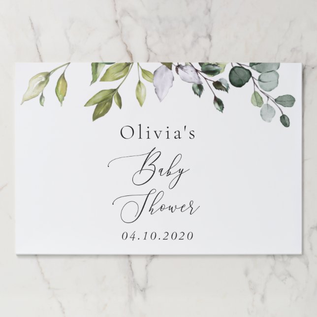 Bloc De Hojas Verdor, hojas de eucalipto, Boho, Baby Shower (Anverso)