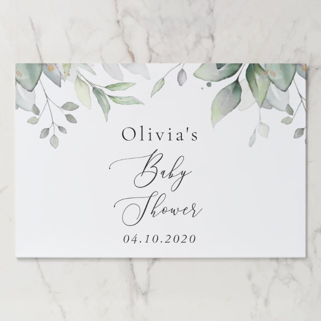 Bloc De Hojas Verdor, hojas de eucalipto, Boho, Baby Shower (Anverso)