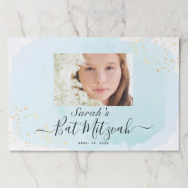 Bloc De Hojas Watercolor Azul x Gold Bat Mitzvah Photo Placemat