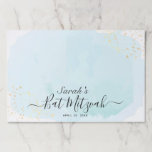 Bloc De Hojas Watercolor Blue x Gold Bat Mitzvah Placemat<br><div class="desc">Esta moda y las elegantes almohadillas de papel mitzvah de papel de imitación de murciélago/cartón con fondo blanco con pinceladas azul turquesa en las manchas acuarelas y falsas manchas doradas. Personalízalo para tus necesidades. Puedes encontrar más productos a juego en mi tienda.</div>