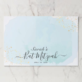 Bloc De Hojas Watercolor Blue x Gold Bat Mitzvah Placemat