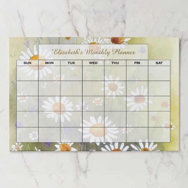 Bloc De Hojas Watercolor daisies personalizado Planner de mes (Anverso)