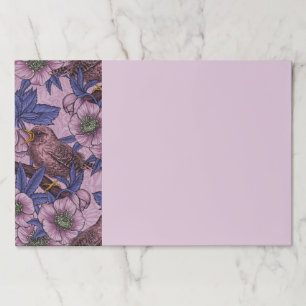 Bloc De Hojas Wren y hellebore, rosa y violeta