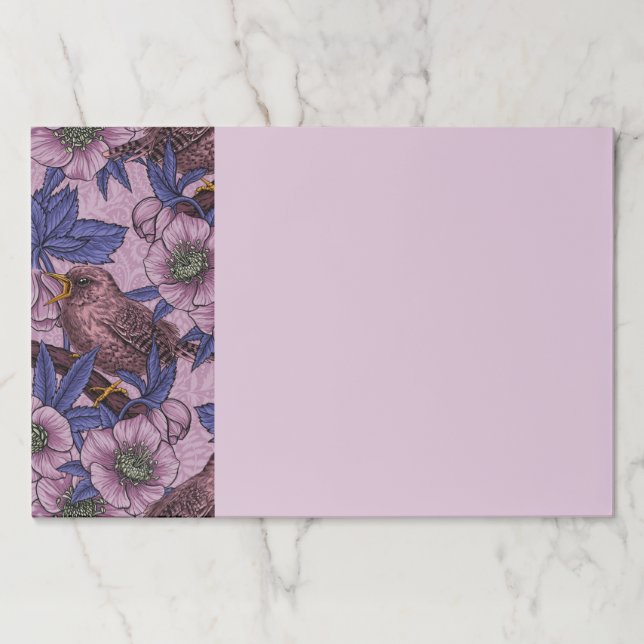 Bloc De Hojas Wren y hellebore, rosa y violeta (Anverso)