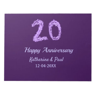 Bloc De Notas 20.º feliz aniversario añada pareja fecha púrpura