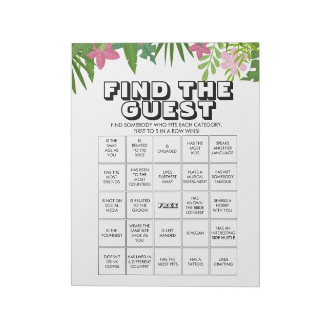 Bloc De Notas 40 Find the Guest Bingo Game Sheets (Lado Izquierdo)