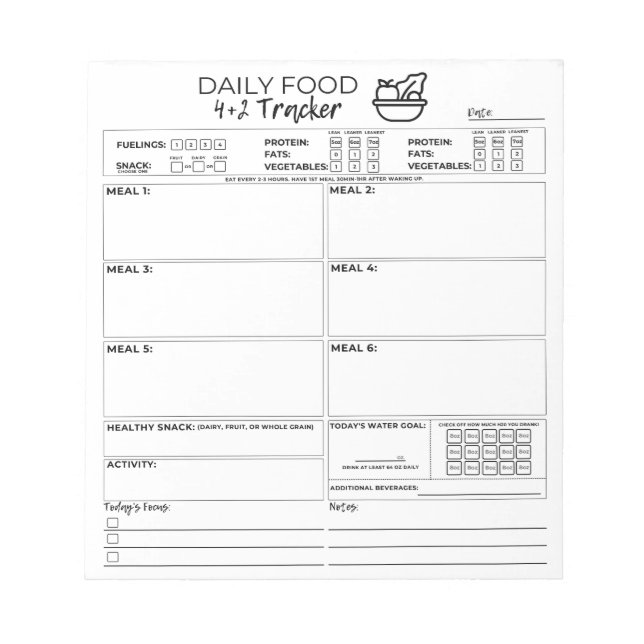 Bloc De Notas 4 and 2 Notepad Food Tracker (Frente)