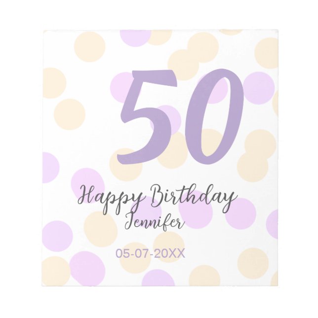 Bloc De Notas 50th birthday add name date purple orange polkadot (Frente)