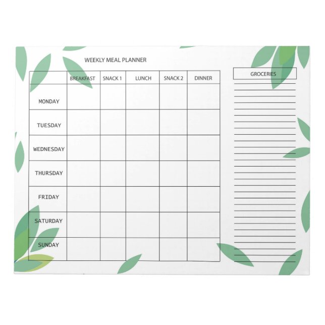 Bloc De Notas 7-Day Weekly Meal Planner – Fresh Green Design (Frente)