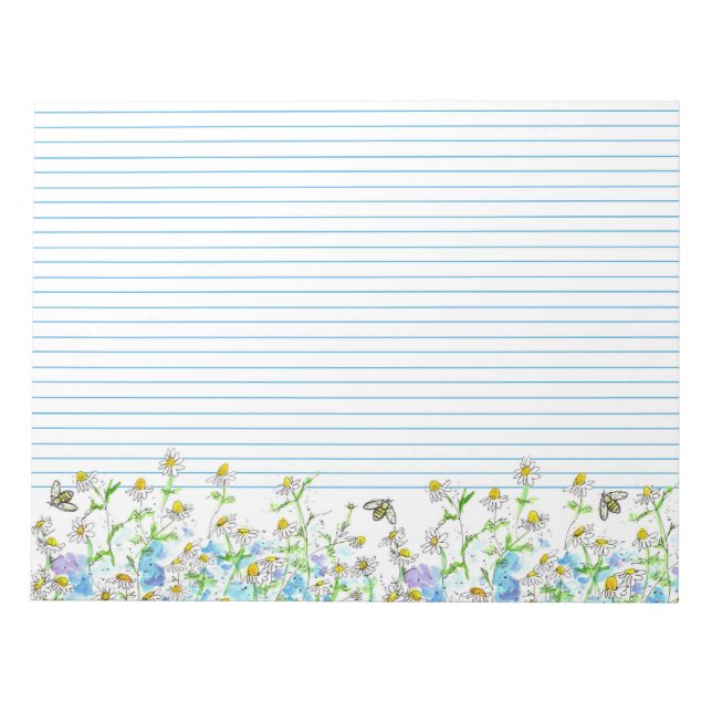 Bloc De Notas Abejas Abejas Chamomile Flores Acuarela Lineado (Frente)