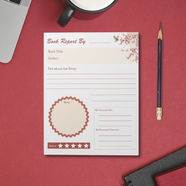 Bloc De Notas Accesorios de lectura de estacionería de escuela c (Back to School Book Report Cherry Blossom Japanese Style Teacher Appreciation Notepad)