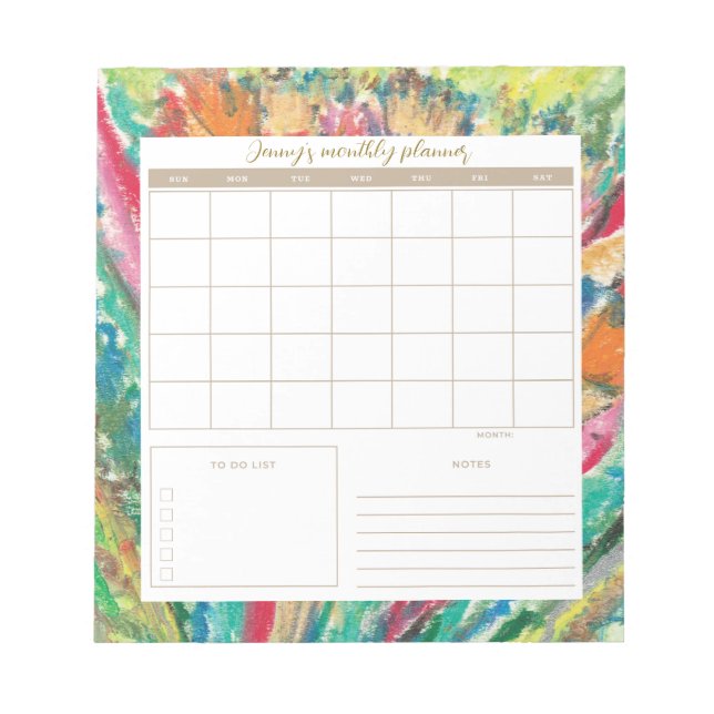Bloc De Notas Aceite pastel Botánico Daily Planner/Calendar Pad (Frente)