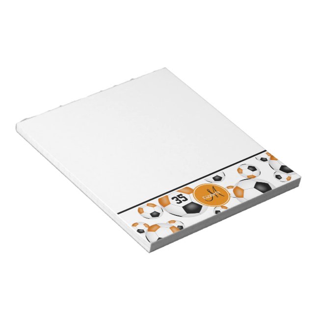 Bloc De Notas acento del patrón de balones de fútbol naranja neg (Lado Derecho)