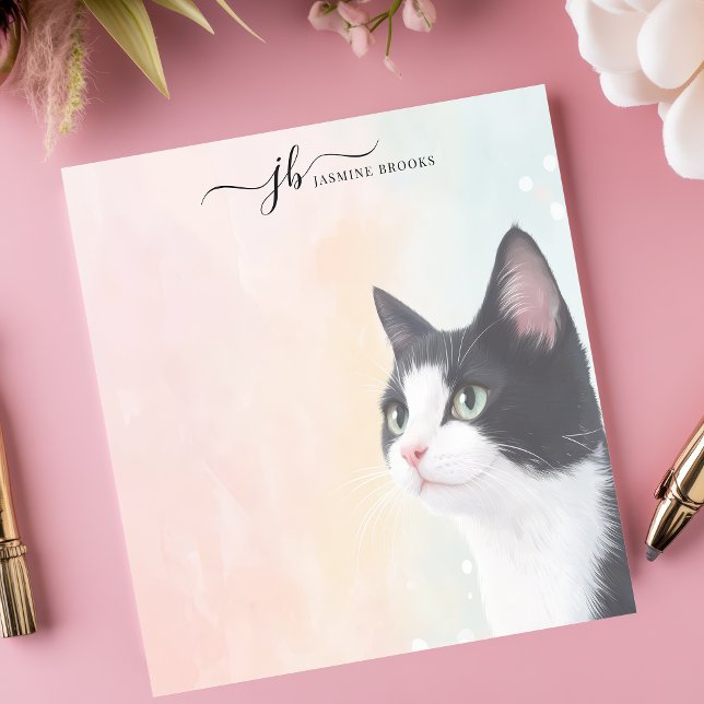 Bloc De Notas Acuarela Adorable Tuxedo Cat Pastel Personalizado (Subido por el creador)