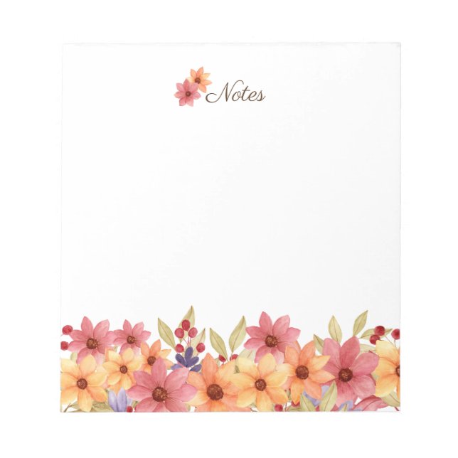 Bloc De Notas Acuarela Autums Blooms Fall Personalizado Notepad (Frente)