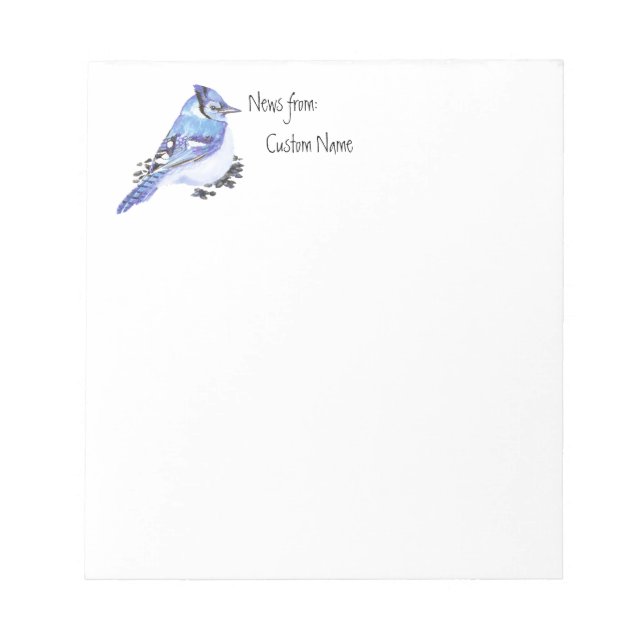Bloc De Notas Acuarela Azul Jay News de Custom Name Bird, (Frente)