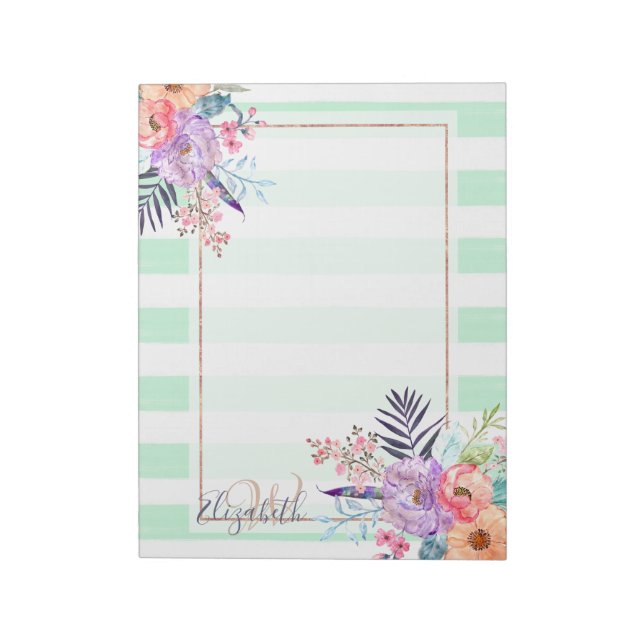 Bloc De Notas Acuarela Boho floral, hojas, rayas de pintura a ma (Lado Izquierdo)
