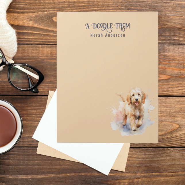 Bloc De Notas Acuarela Cute Apricot Goldendoodle Monogramed (Subido por el creador)