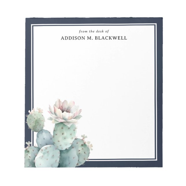 Bloc De Notas Acuarela De Cactus Rosa De La Mesa De (Frente)