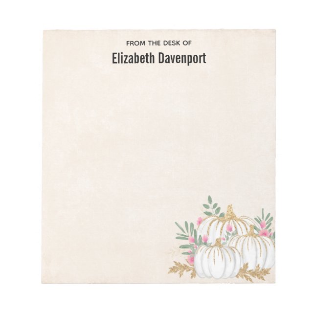 Bloc De Notas Acuarela de calabazas blancas y doradas (Frente)