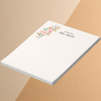 Bloc De Notas Acuarela Floral amarillo claro nota del profesor