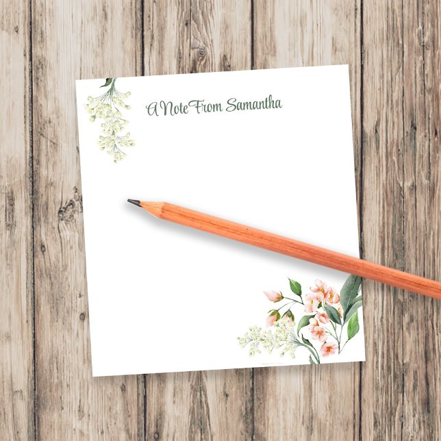 Bloc De Notas Acuarela Floral de Melocotón Personalizado (Peach and pink watercolor floral custom personalized notepad.)