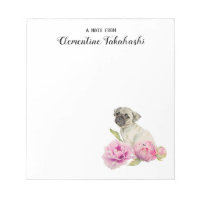 Acuarela floral de perro de pug | Añadir su nombre