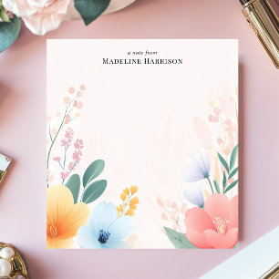 Bloc De Notas Acuarela Floral Nombre Personalizado Pastel Suave