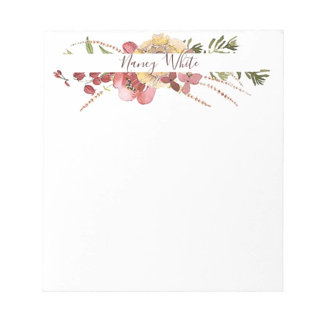 Bloc De Notas Acuarela floral personalizada (Frente)