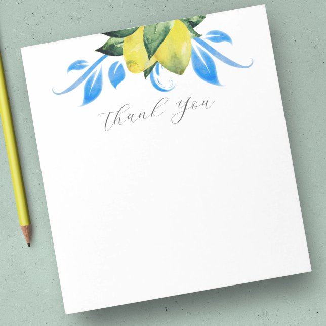 Bloc De Notas Acuarela Lemon Botánico Gracias (notepad lemon watercolor botanical yellow and blue leaves)