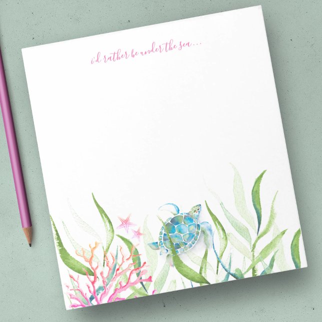 Bloc De Notas Acuarela Mar Turtle Beach Stationery Notepad (Notepad features watercolor sea turtle, coral, starfish underwater botanicals Victoria Grigaliunas)