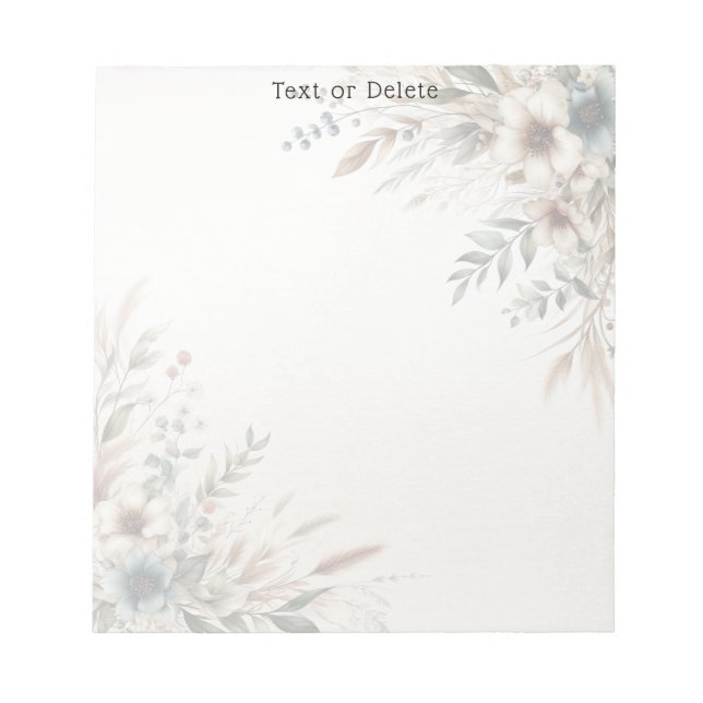Bloc De Notas Acuarela Marfil Flores Azules Notepad (Frente)