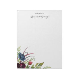 Bloc De Notas Acuarela moderna floral verde azul burgundy