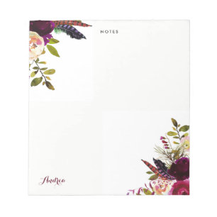 Bloc De Notas Acuarela Morado Boho Floral otoño personalizado