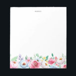 Bloc De Notas Acuarela Pastel Rosa y Blue Peonies Garland<br><div class="desc">Tinta floral temática primaveral con ilustraciones acuarelas de guirnaldas florales rosadas y azules.  Este colorido tablilla floral pastel será perfecto como regalo personalizado. Personalice agregando un nombre o una frase corta.</div>