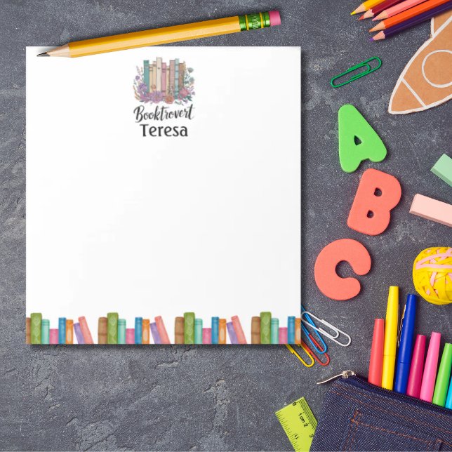 Bloc De Notas acuarela personalizada de "Booktrovert" ("Booktrovert" personalized book lover notepad)