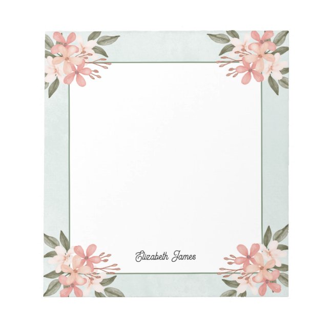 Bloc De Notas Acuarela rosa Cheery Botánica Personalizada (Frente)