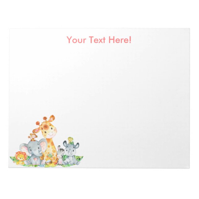 Bloc De Notas Acuarela rosa Cute Safari Jungle Animales (Frente)