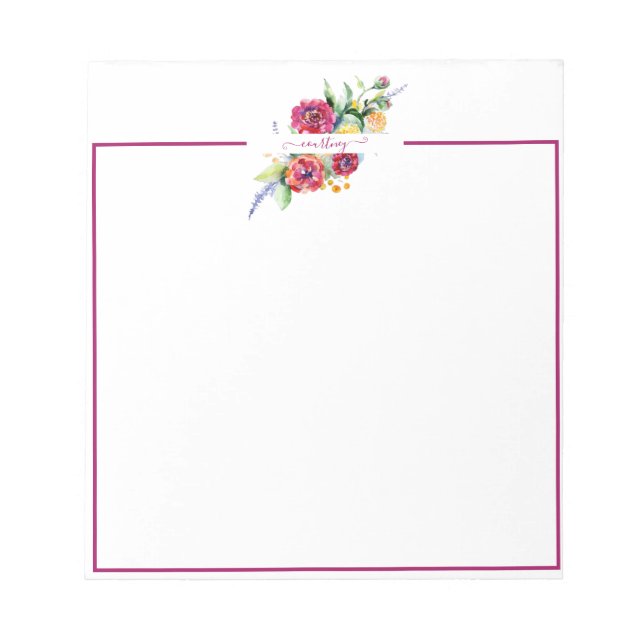 Bloc De Notas acuarela rosa floral personalizada (Frente)